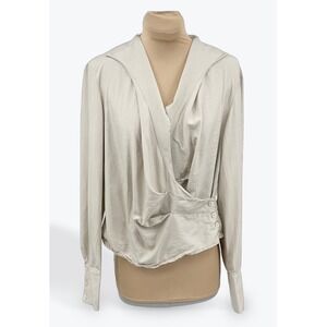 Neiman Marcus Exclusive Silk‎ Blouse Wrap Front Collared Long Sleeve Top